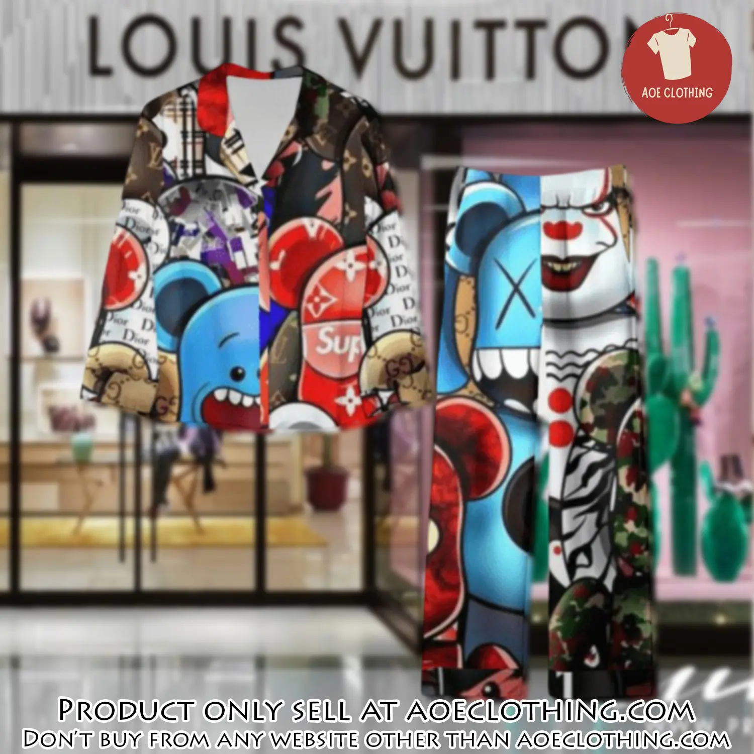 Trending luxury lv satin pajama set pjs1076 aoe2549541